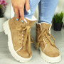 ZENEDA Camel Ankle Lace Up Lined Boots